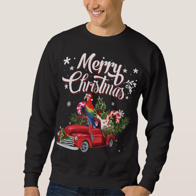 Merry Christmas Xmas Tree Red Truck Parrot Santa H Sweatshirt (Front)