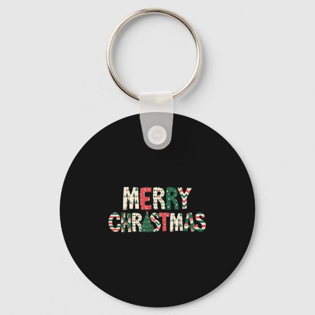 Merry Christmas Xmas Tree Santa Claus Family Pajam Key Ring (Front)