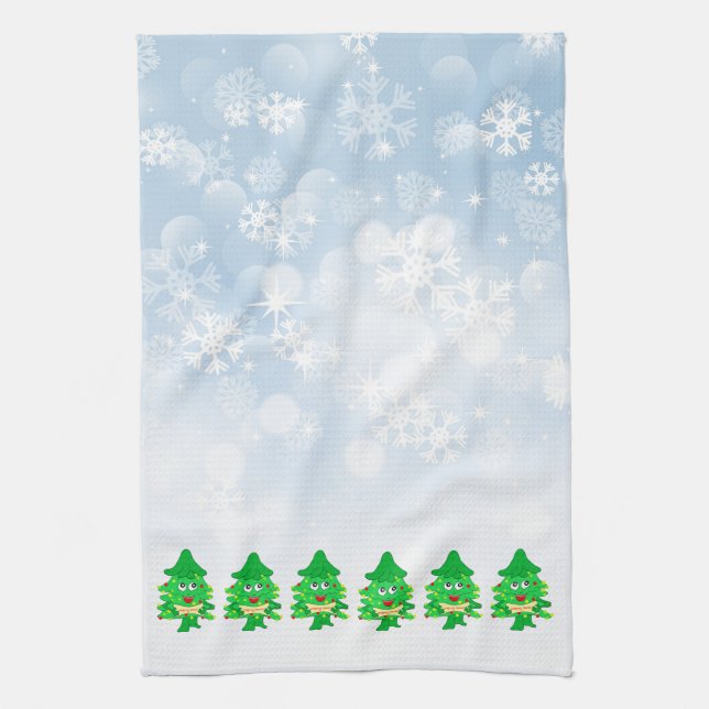 merry Christmas Xmas Tree Tea Towel (Vertical)