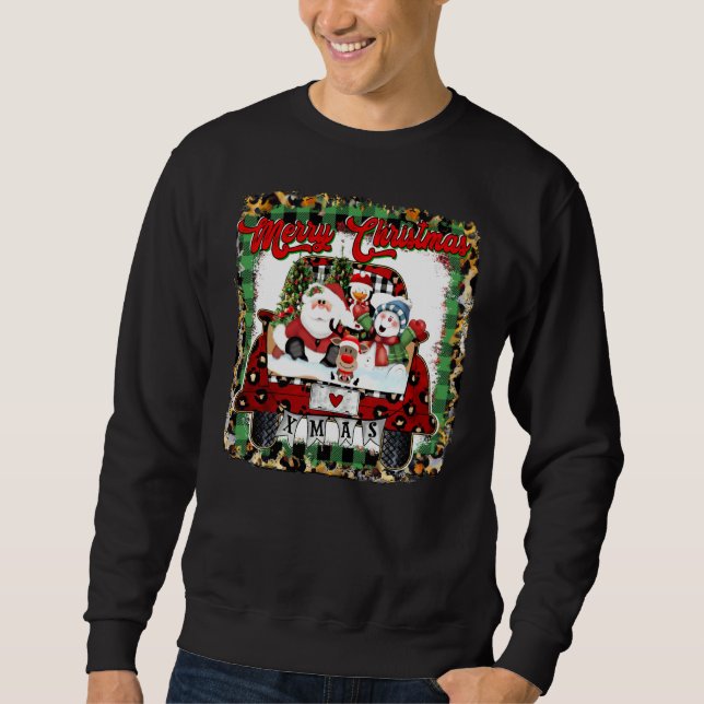 Merry Christmas Xmas Truck Cute Santa Claus Reinde Sweatshirt (Front)