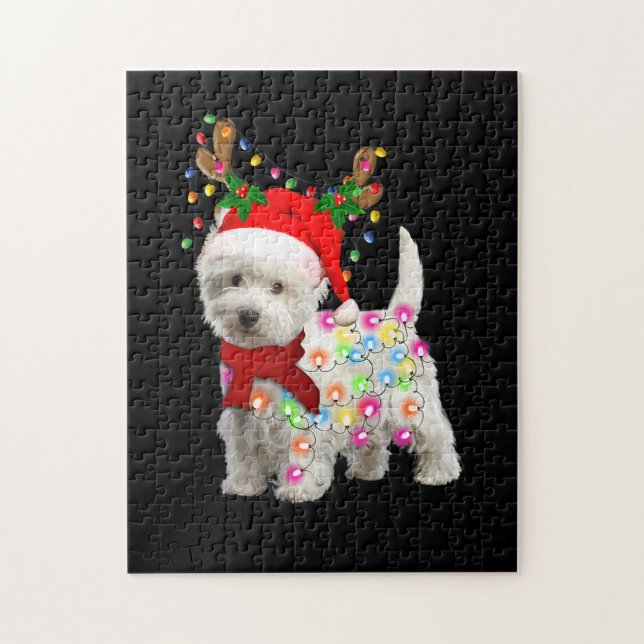 Merry Christmas Xmas Westie Dog Reindeer Cosplay Jigsaw Puzzle (Vertical)