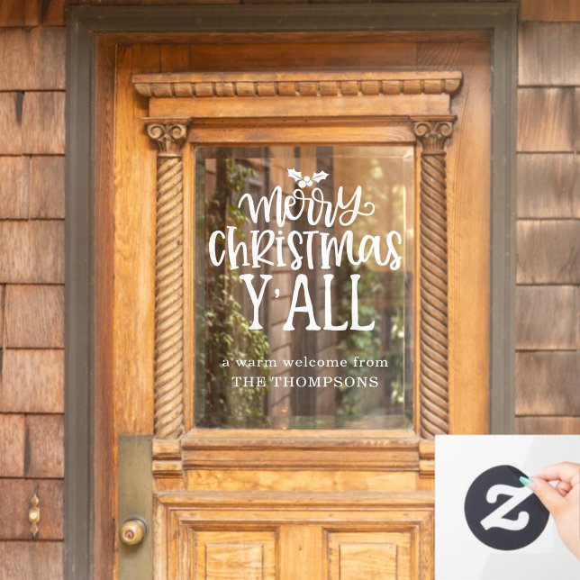 Merry Christmas y’All Artsy White Script Names (Home Door)