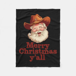 Merry Christmas Y’all Cowboy Santa Western Country Fleece Blanket