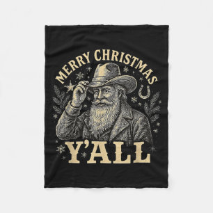 Merry Christmas Y’all Cowboy Western Santa Tee Fleece Blanket