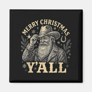 Merry Christmas Y’all Cowboy Western Santa Tee Magnet