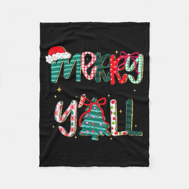 Merry Christmas Y’all Southern Christmas Tree Girl Fleece Blanket (Front)