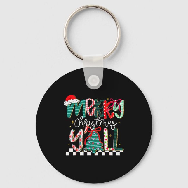 Merry Christmas Y’all Southern Christmas Tree Girl Key Ring (Front)