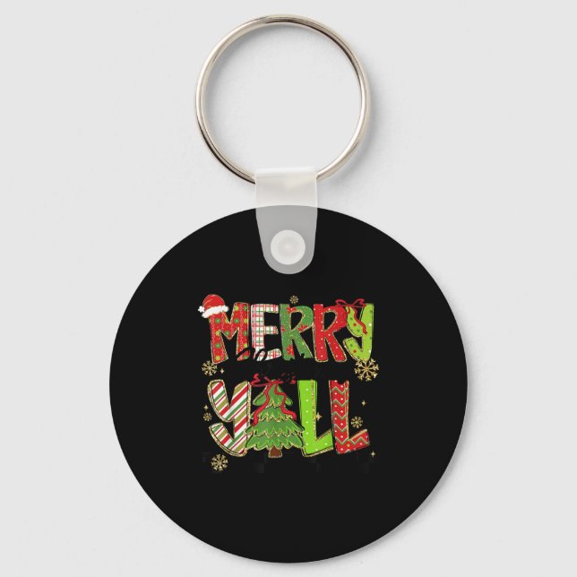 Merry Christmas Y’all Southern Christmas Tree Girl Key Ring (Front)