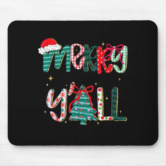 Merry Christmas Y’all Southern Christmas Tree Girl Mouse Pad (Front)