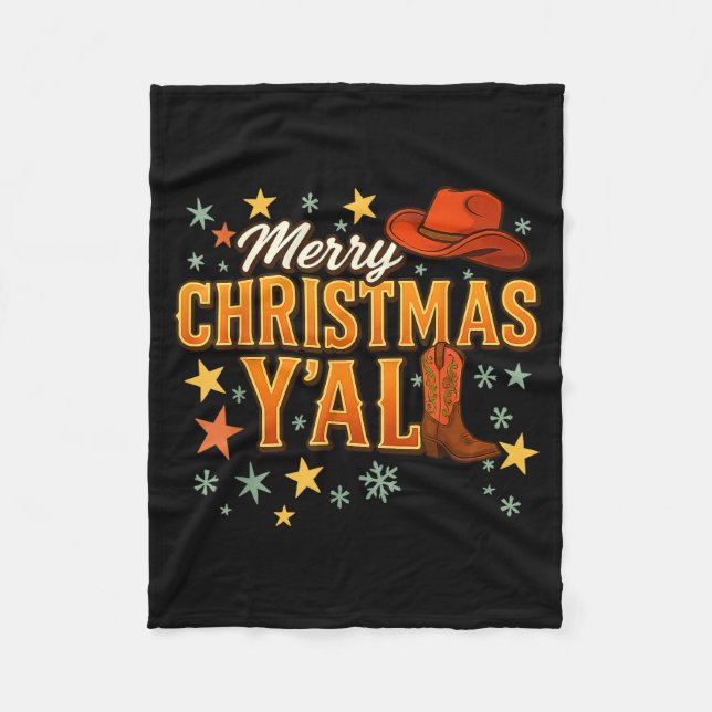Merry Christmas Y’all Western Cowboy Cowgirl Boot  Fleece Blanket (Front)