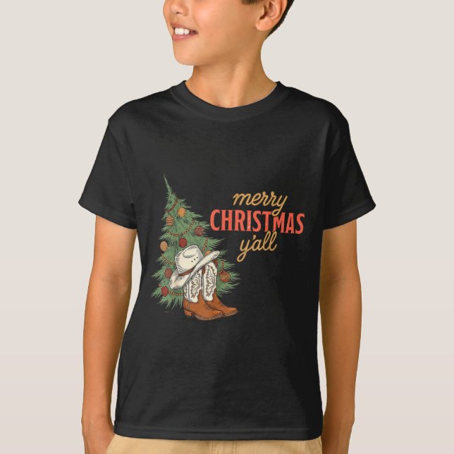 Merry Christmas Y’all Western Cowboy Holiday Men W T-Shirt (Front)