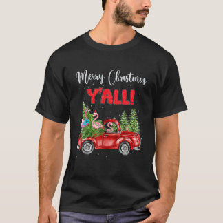 Merry Christmas Y’All Xmas Trees Flamingo Red Plai T-Shirt