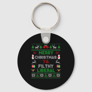 Merry Christmas Ya Filthy Liberal Ugly Knit Key Ring