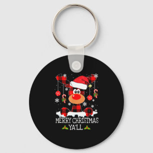 Merry Christmas Ya ll Buffalo Red Plaid Reindeer S Key Ring