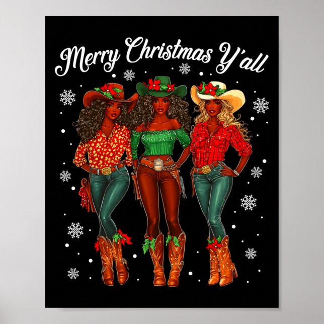 Merry Christmas Y'all Black Cowgirls African Chris Poster (Front)