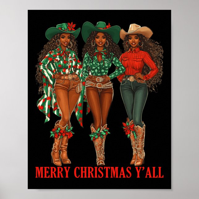 Merry Christmas Y'all Black Cowgirls African Chris Poster (Front)