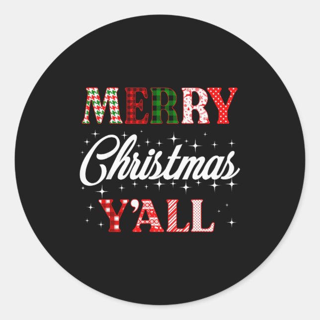 Merry Christmas Y'all Buffalo Plaid Pajamas Xmas C Classic Round Sticker (Front)