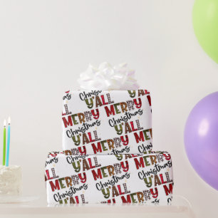 Merry Christmas Y'All Chic Modern Plaid Pattern Wrapping Paper
