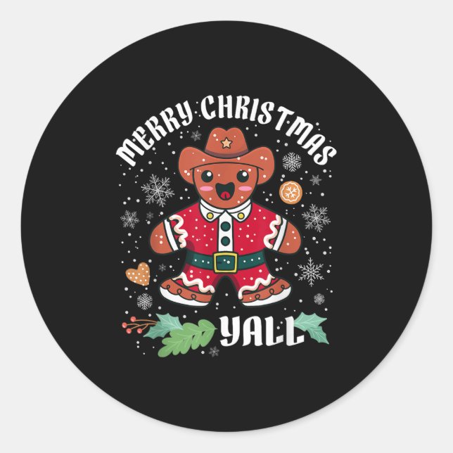 Merry Christmas Yall Christmas Gingerbread Cowboy  Classic Round Sticker (Front)