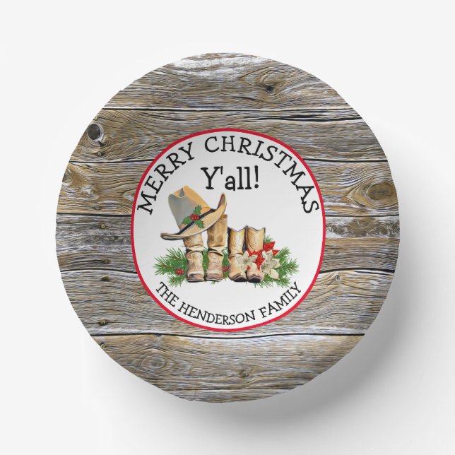 Merry Christmas Y'all Country and Western Rustic  Paper Plate (Front)