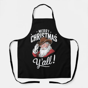 Merry Christmas Y'all Country Cowboy Santa Claus Apron