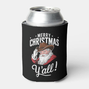 Merry Christmas Y'all Country Cowboy Santa Claus Can Cooler