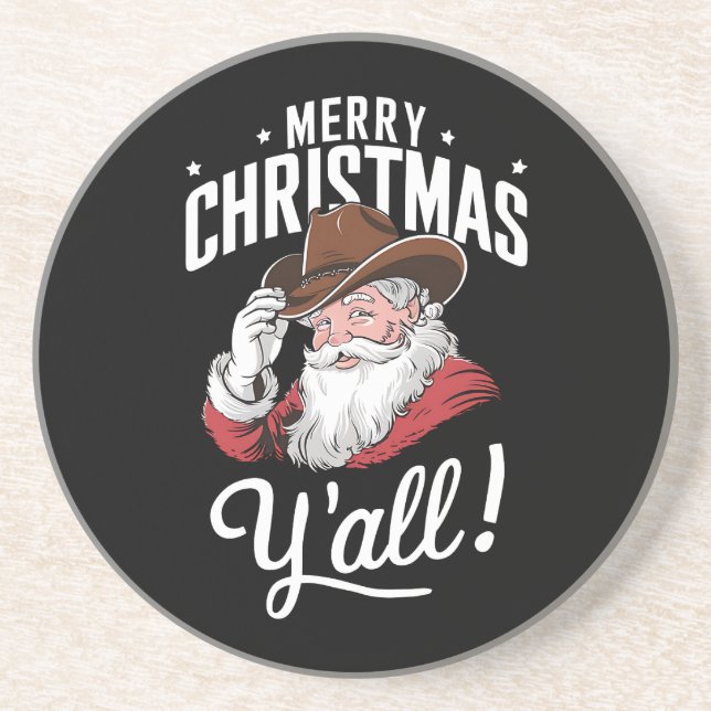 Merry Christmas Y'all Country Cowboy Santa Claus Coaster (Front)