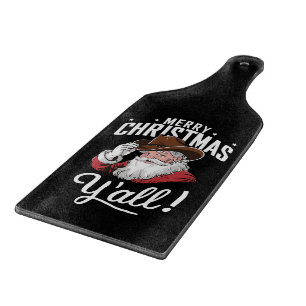Merry Christmas Y'all Country Cowboy Santa Claus Cutting Board