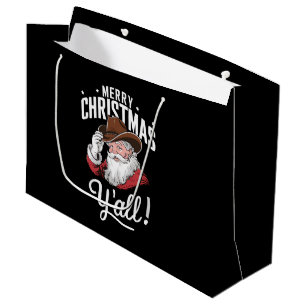 Merry Christmas Y'all Country Cowboy Santa Claus Large Gift Bag