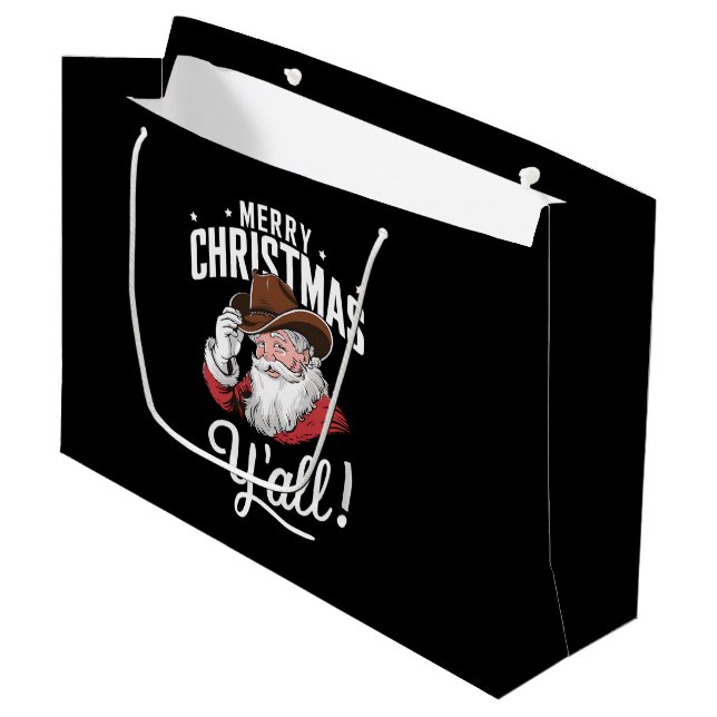 Merry Christmas Y'all Country Cowboy Santa Claus Large Gift Bag (Front Angled)