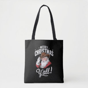 Merry Christmas Y'all Country Cowboy Santa Claus Tote Bag
