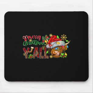 Merry Christmas Y'all Cute Highland Cow Christmas Mouse Pad