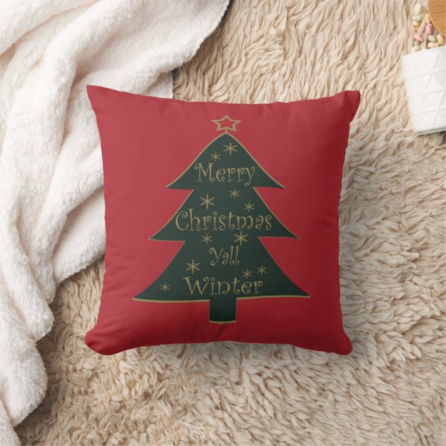 Merry Christmas yall decorated pine tree Cushion (Blanket)