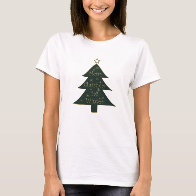 Merry Christmas yall decorated pine tree T-Shirt (Front)