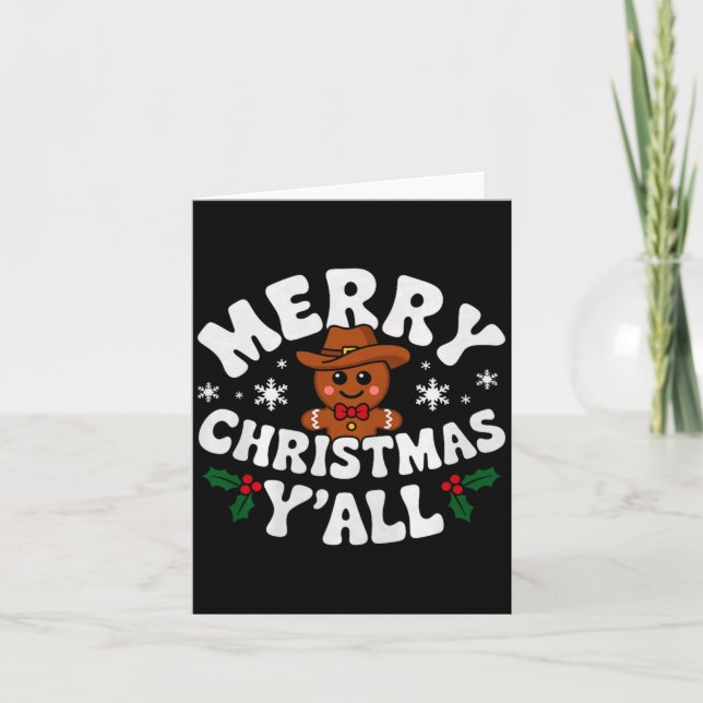 Merry Christmas Yall Gingerbread Cowboy Howdy West Card (Front)