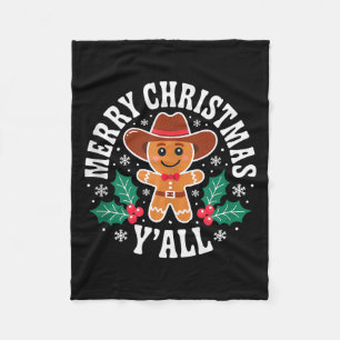 Merry Christmas Yall Gingerbread Cowboy Howdy West Fleece Blanket