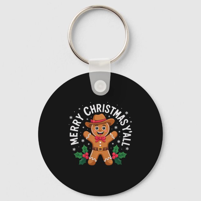 Merry Christmas Yall Gingerbread Cowboy Howdy West Key Ring (Front)