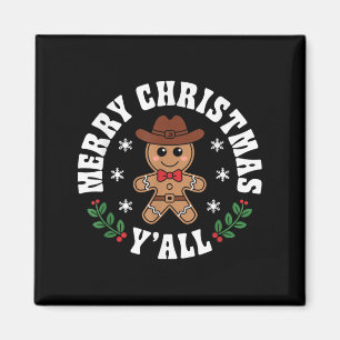 Merry Christmas Yall Gingerbread Cowboy Howdy West Magnet
