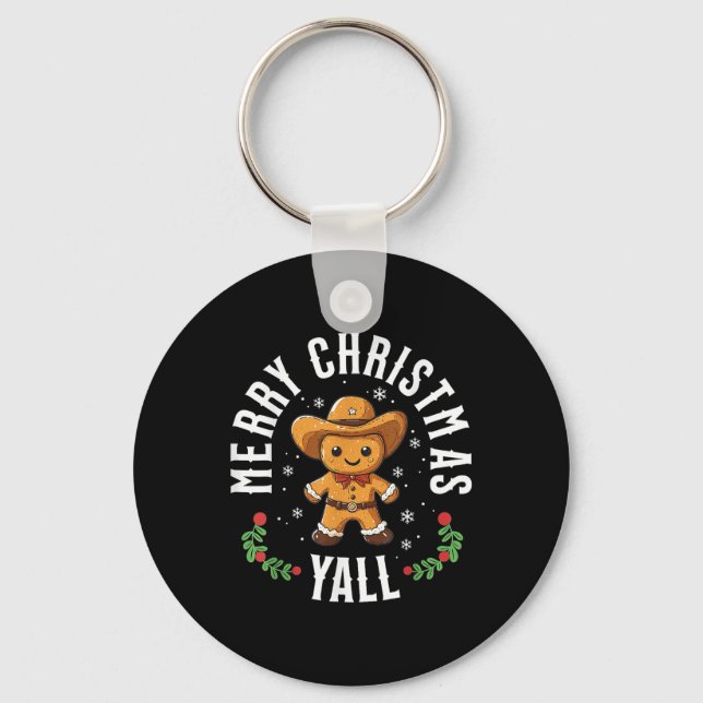 Merry Christmas Yall Gingerbread Cowboy Western  Key Ring (Front)