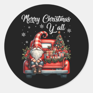 Merry Christmas Yall Gnome Truck Buffalo Plaid Paj Classic Round Sticker