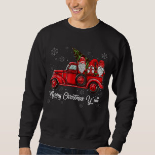 Merry Christmas Y'all Gnomes Santa Retro Red Truck Sweatshirt