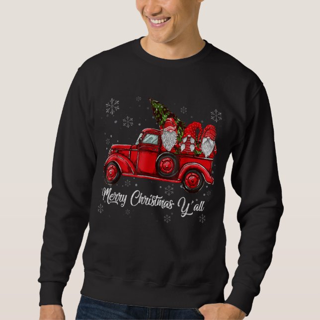 Merry Christmas Y'all Gnomes Santa Retro Red Truck Sweatshirt (Front)
