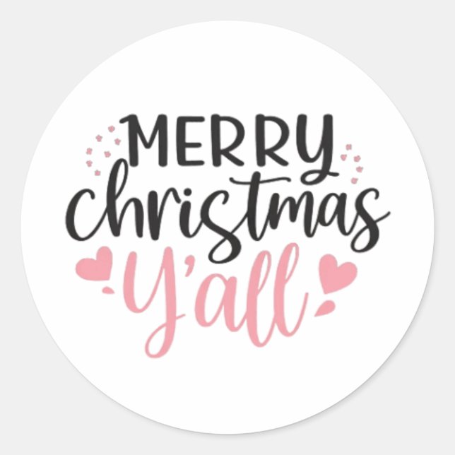 Merry Christmas Y'all Graphic Design Classic Round Sticker (Front)
