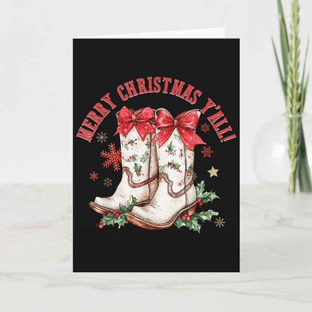 Merry Christmas Y'all Howdy Christmas Boots Cowgir Card (Front)