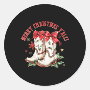 Merry Christmas Y'all Howdy Christmas Boots Cowgir Classic Round Sticker
