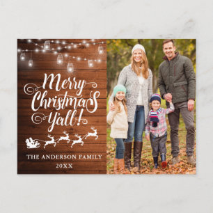 Merry Christmas Y'all Lights Wood Family Photo Postcard