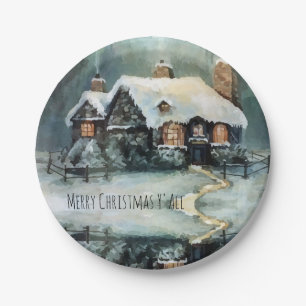 Merry Christmas Y'All Marvellous Winter Night Paper Plate