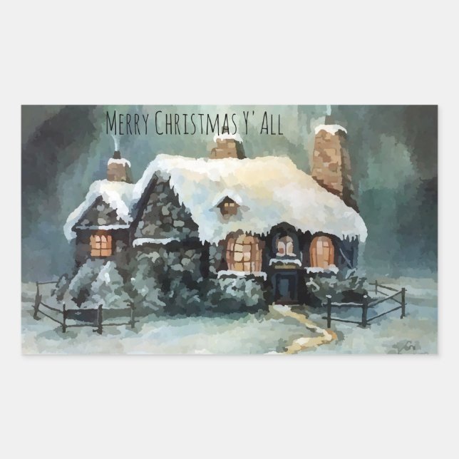 Merry Christmas Y'All Marvellous Winter Night  Rectangular Sticker (Front)