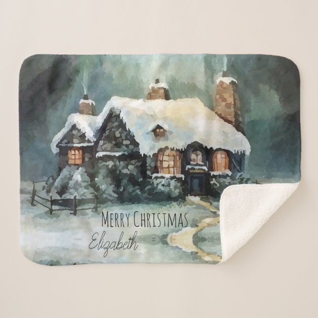 Merry Christmas Y'All Marvellous Winter Night    Sherpa Blanket (Front (Horizontal))