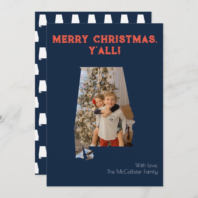 Merry Christmas Y'all Navy Alabama State Photo Holiday Card (Front/Back)